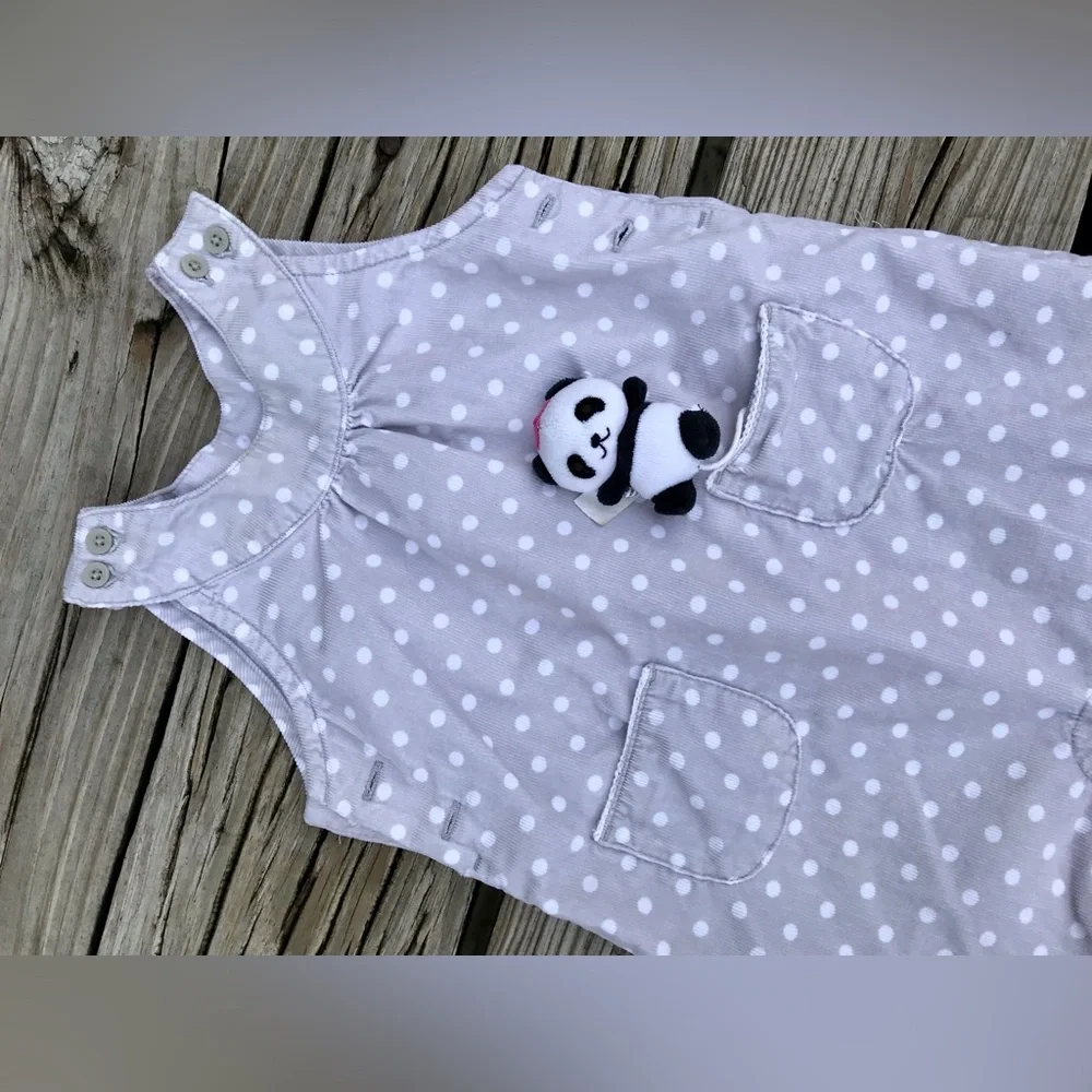 18-24m Baby Girls GYMBOREE Polka Dot Panda Pocket One Piece Corduroy Romper Set - Picture 2 of 13